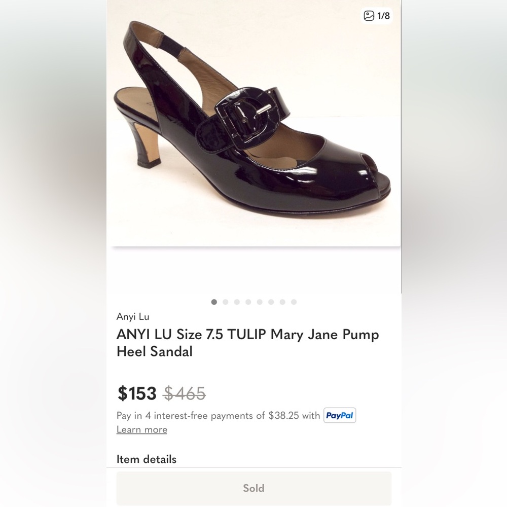Anyi Lu Tulip Mary Jane Patent Leather Slingback Heels Pumps Navy Blue 39 / 8.5 - Picture 14 of 16